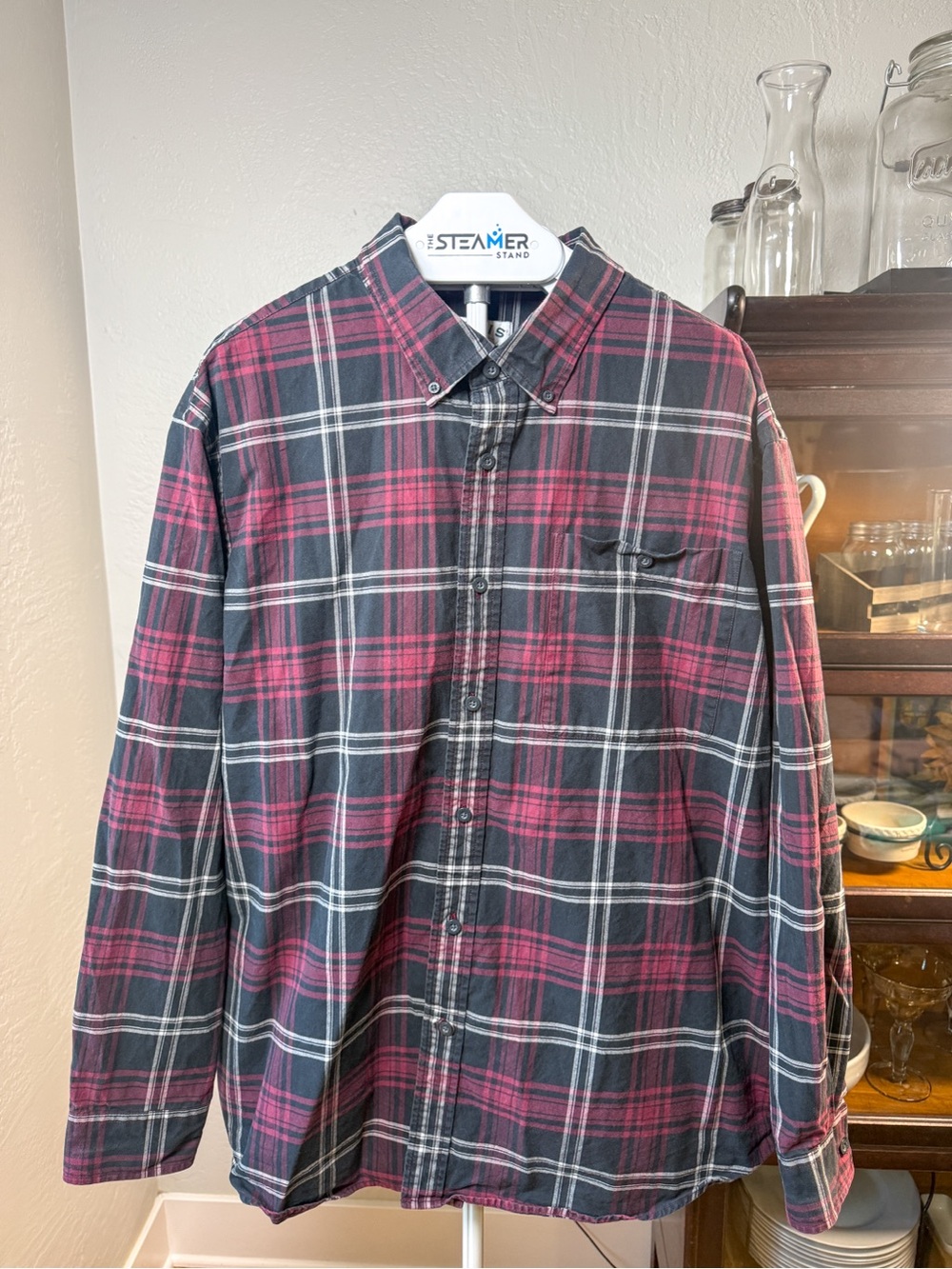 Orvis Classic Collection Plaid Button Down Shirt XXL 100% Cotton Burgundy Black